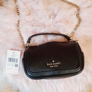 Kate spade micro crossbody leather pebble black smooth mini bag nwt